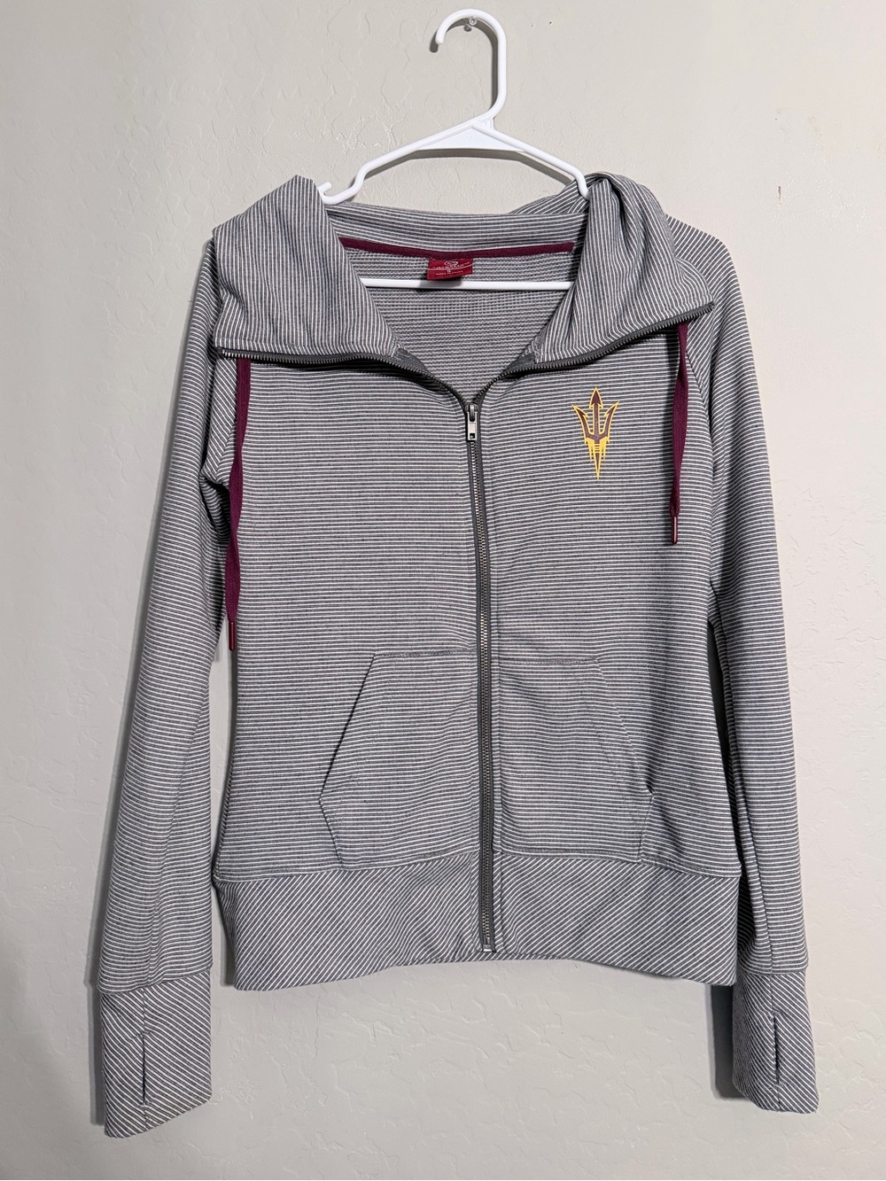 ASU Colosseum Gray Striped Zip-Up Bomber Jacket with Maroon Trim- small